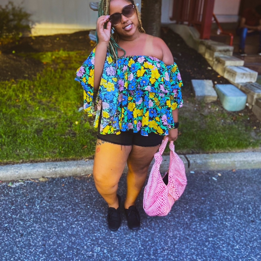 Plus Woven Ruffle Floral Off Shoulder Top